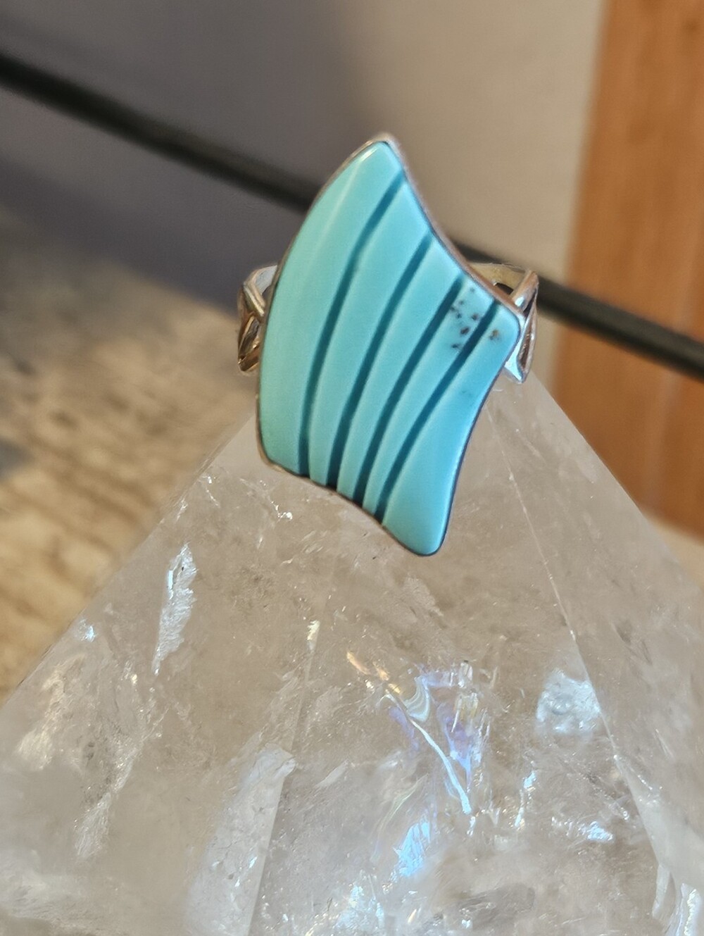 Vintage Jay King DTR Sterling Silver Turquoise Ribbed Fan Ring - SIZE 8.75
